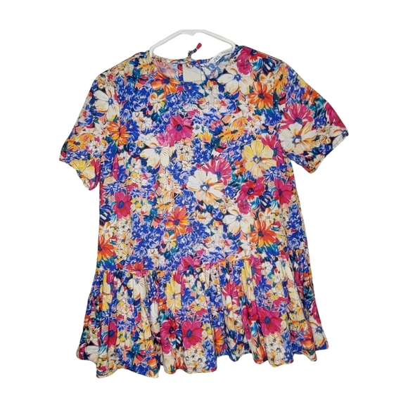 Zara Floral Peplum Multicolor Top XS - Picture 5 of 9